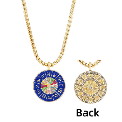 Zodiac Signs Necklace for Women Double Sided Pendant Collar Gold Color Stainless
