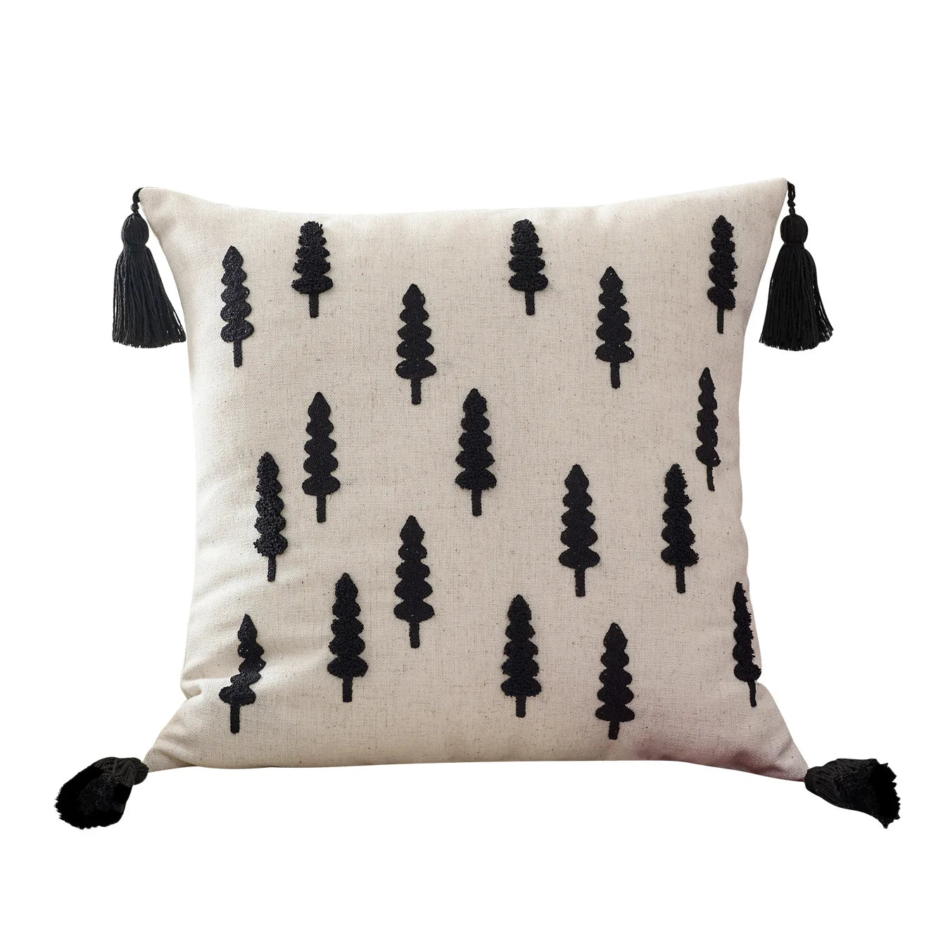 1PCS Black And White Christmas Tree Embroidered Canvas Pillow Cover