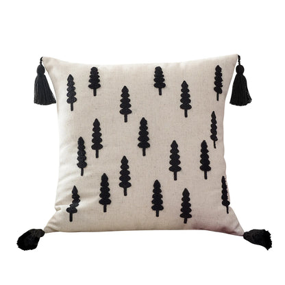 1PCS Black And White Christmas Tree Embroidered Canvas Pillow Cover