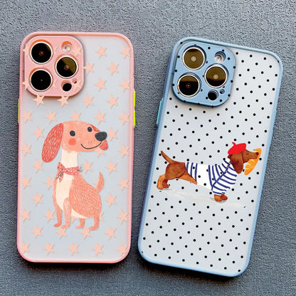 Black Polka Dot Sausage Dog Cute Cartoon Phone Case For iPhone 17 16 Pro Max 15 14 Pro Max Plus 13 Mini 12 11 Pro Max Back Cover
