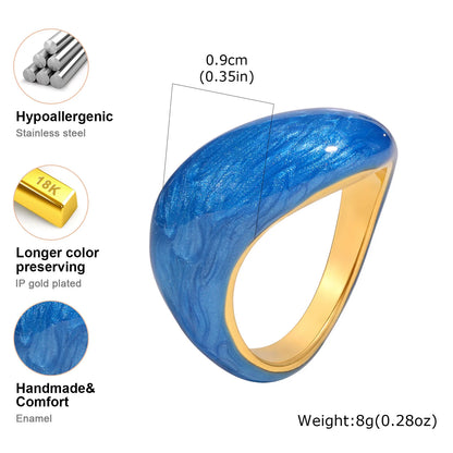 Chunky Open Twist Stackable Rings for Women, Blue Geometric Bold Enamel Crossover Statement Ring Band Waterproof