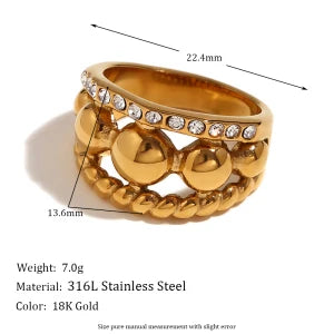 Fashion Smooth Geometric Cloud Water Drop Ring 18K Gold Plated Decoration 316L Stainless Steel Women Jewelry
