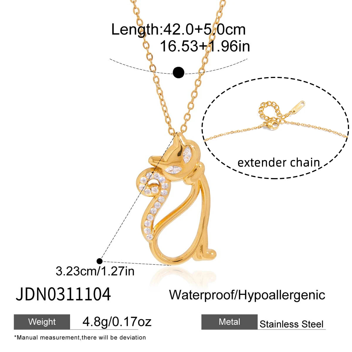Classic Elegant Cat Pendant Necklace For Women 18K Gold Plated Stainless Steel Waterproof