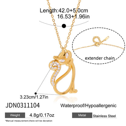 Classic Elegant Cat Pendant Necklace For Women 18K Gold Plated Stainless Steel Waterproof