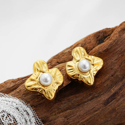 Elegant Stainless Gold Plated Pearl Steel Earrings for Women