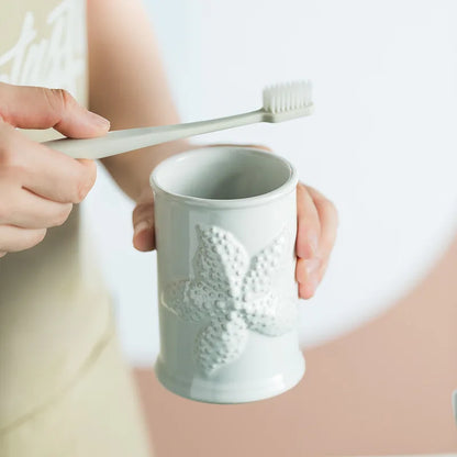 Porcelain Bathroom Set Bathroom  Ceramic Starfish Shell Soap Dispenser Gargle Cup Bathroom Accessories Shower Gel Divided Bottle Soap Dish