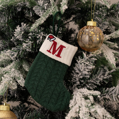 Green A-Z Letter Hanging Christmas Stockings Monogram Knitted Socks