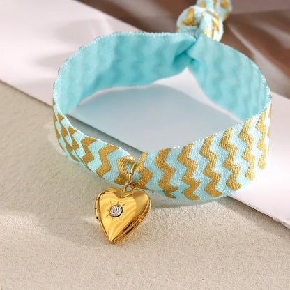 Bracelet Women Hand 18K Gold Plated Wide Blue Color Rope Heart