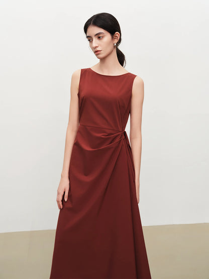 Simple A-line Dress for Women New Summer 2026 Draped Sleeveless Mid-calf Dress Pleated Waist-defined