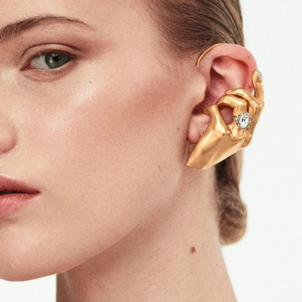 1PC Novelty Design Metal Hand Left Earcuff Dangle Earrings For Women