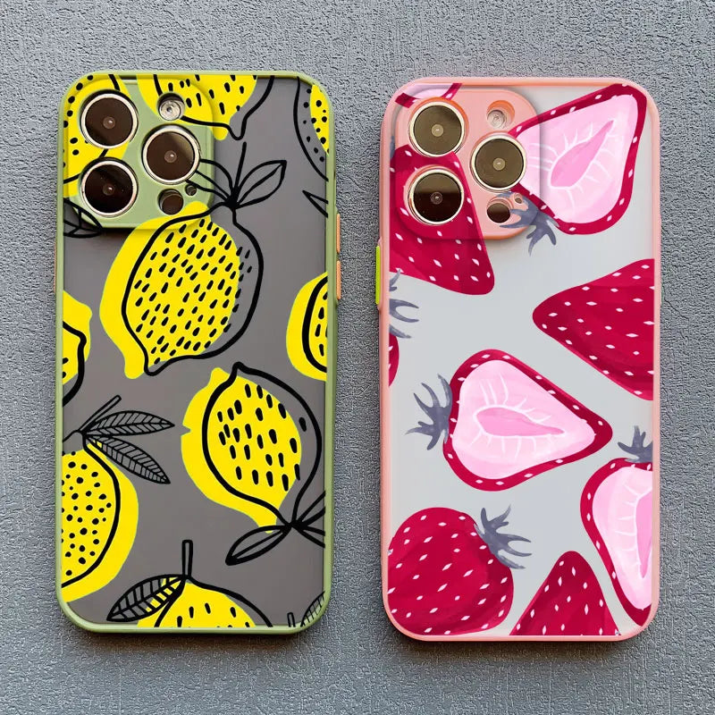 Fruit Lemon Strawberry Blueberries Phone Case For iPhone 16 15 14 11 Pro Max 12 13 Mini Pro Max XS XR X 7 8 15 14 Plus SE2 Funda