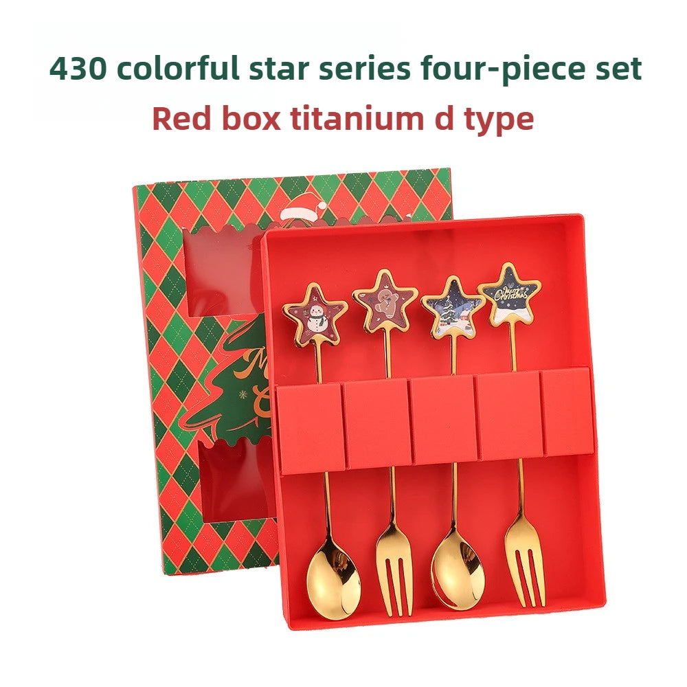 Christmas Set Stainless Steel Creative Cartoon Knife Fork Spoon 2/4/6pcs Set Holiday