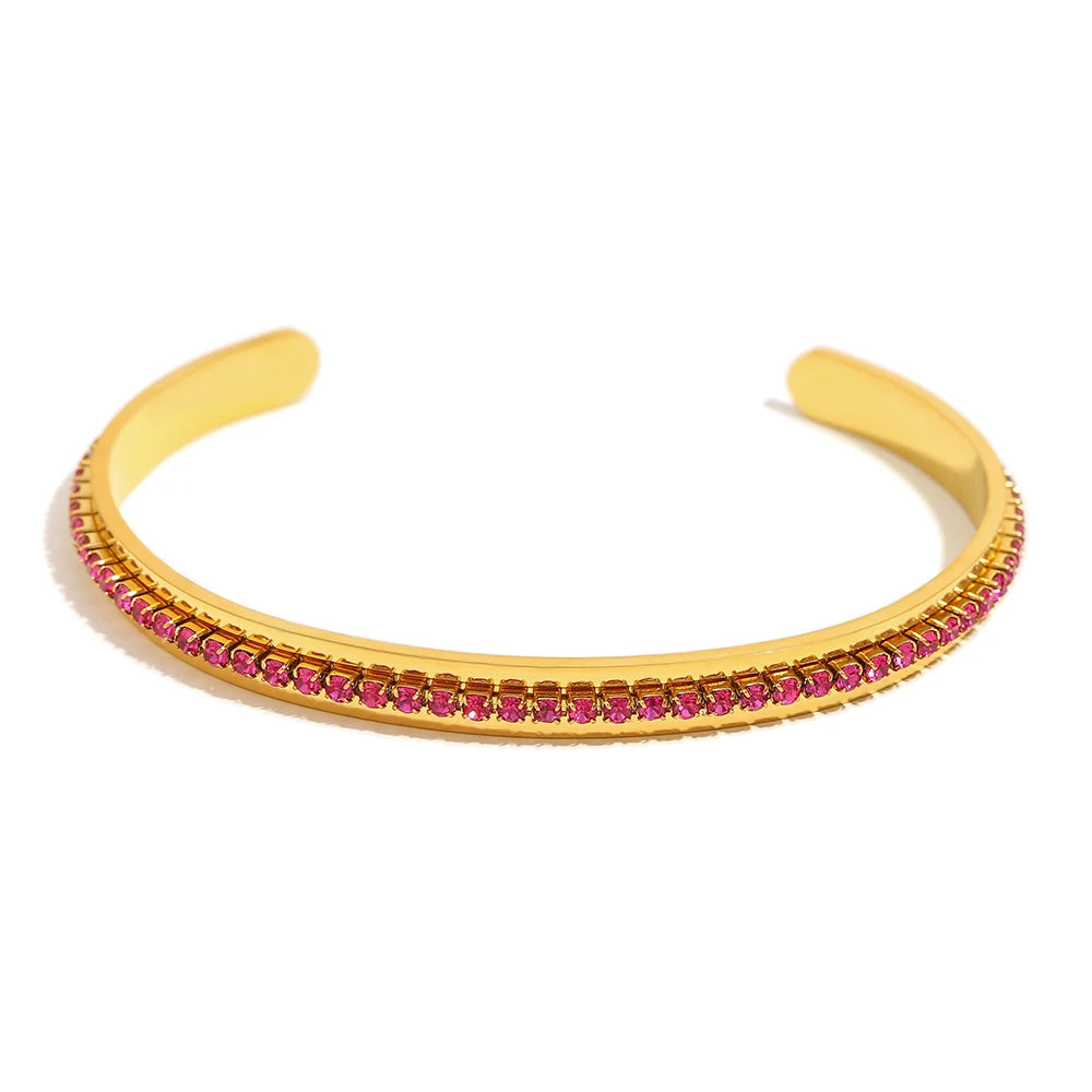 Fashion Waterproof Stainless Steel Shiny Colorful Turquoise Rhinestone Cuff Bracelets For Women