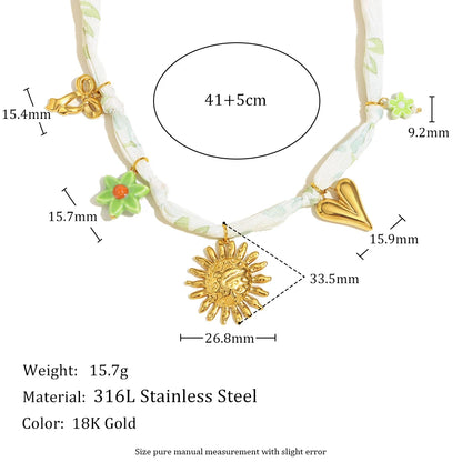 New Fashion 18K Gold Plated Ribbon Flower Starfish Fossil Shell Sun Pendant Necklace Stainless Steel Neck Jewerly