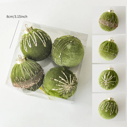4 Christmas painted velvet Christmas ball ornaments for Christmas tree