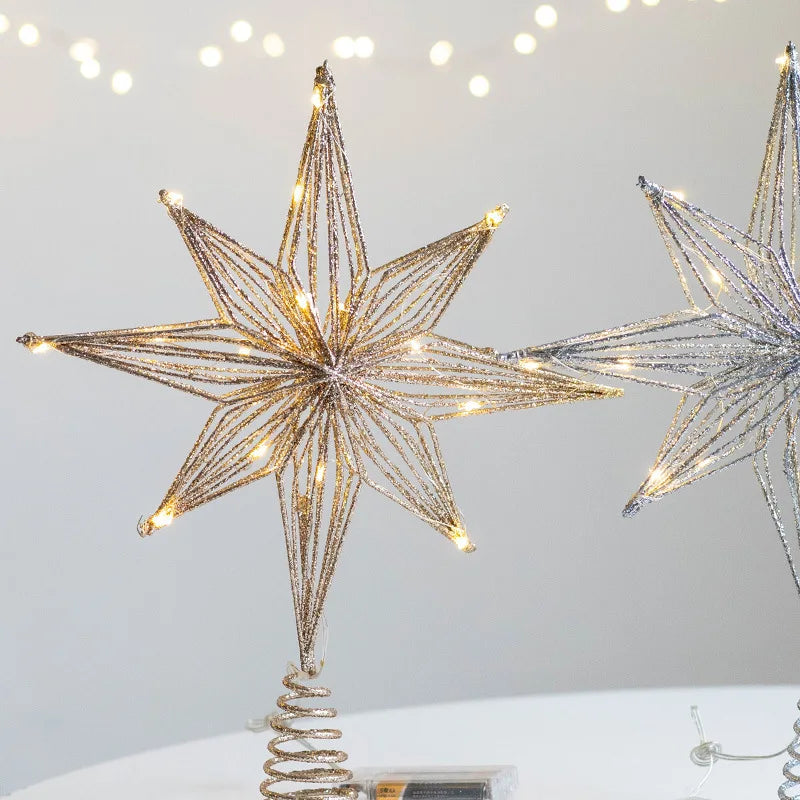 Christmas Tree Toppers Star With LED String Lights Ornaments For Christmas