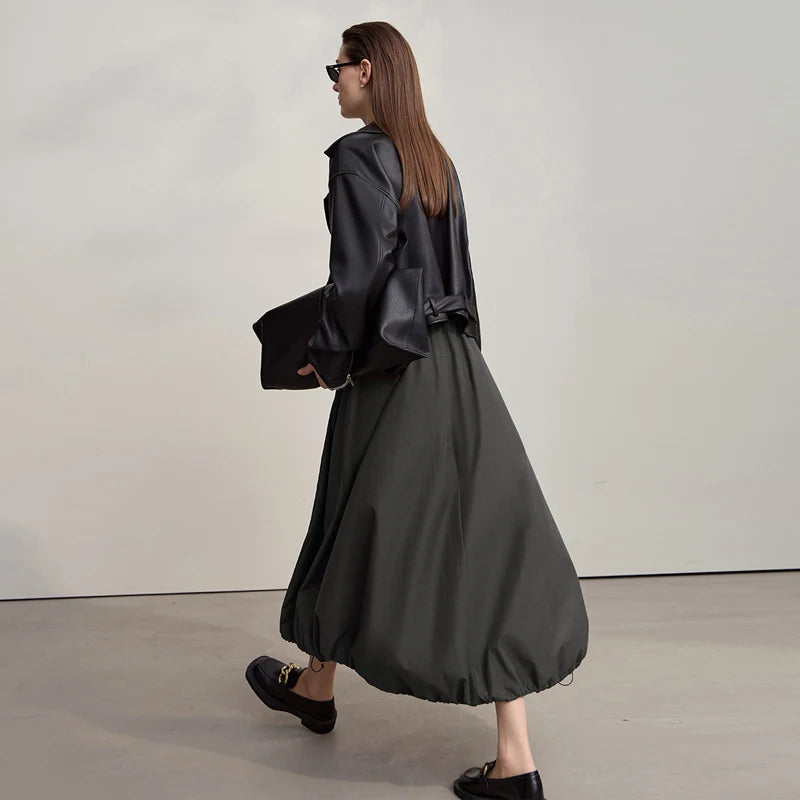 Skirts For Women Casual Loose Elegance Elastic Waist Solid Flower Bud Long Skirts