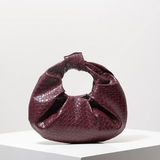 Vintage Faux Leather Woven Pattern Handbag,Knotted Crescent Bag,Pleated Cloud Bag