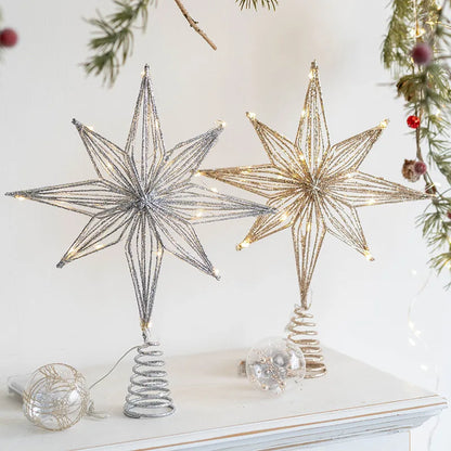 Christmas Tree Toppers Star With LED String Lights Ornaments For Christmas