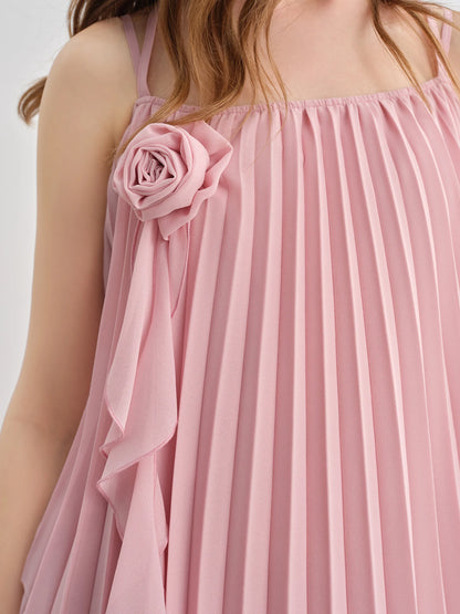 Plus Size Fashion Suit for Women New Three-dimensional Flower Strappy Blouse High Waist Pleated Long Skirt
