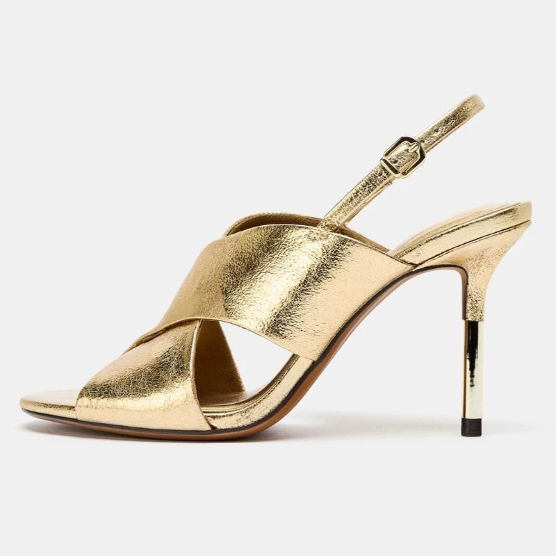 Luxury Designer Women Heels Sandals Gold Sexy Peep Toe Thin Heeled Party Shoes