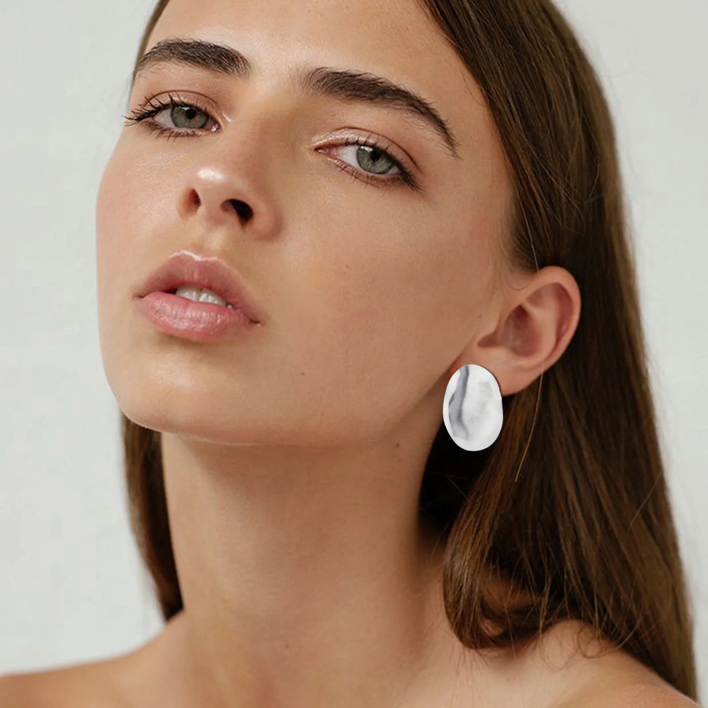 Matt Large Stainless Steel Stud Earring for Women,Pairs Chic Oval Irregular Ear Jewely