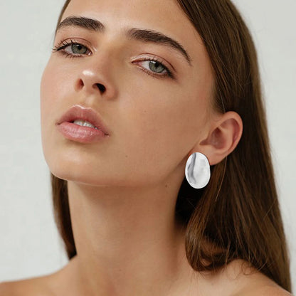 Matt Large Stainless Steel Stud Earring for Women,Pairs Chic Oval Irregular Ear Jewely