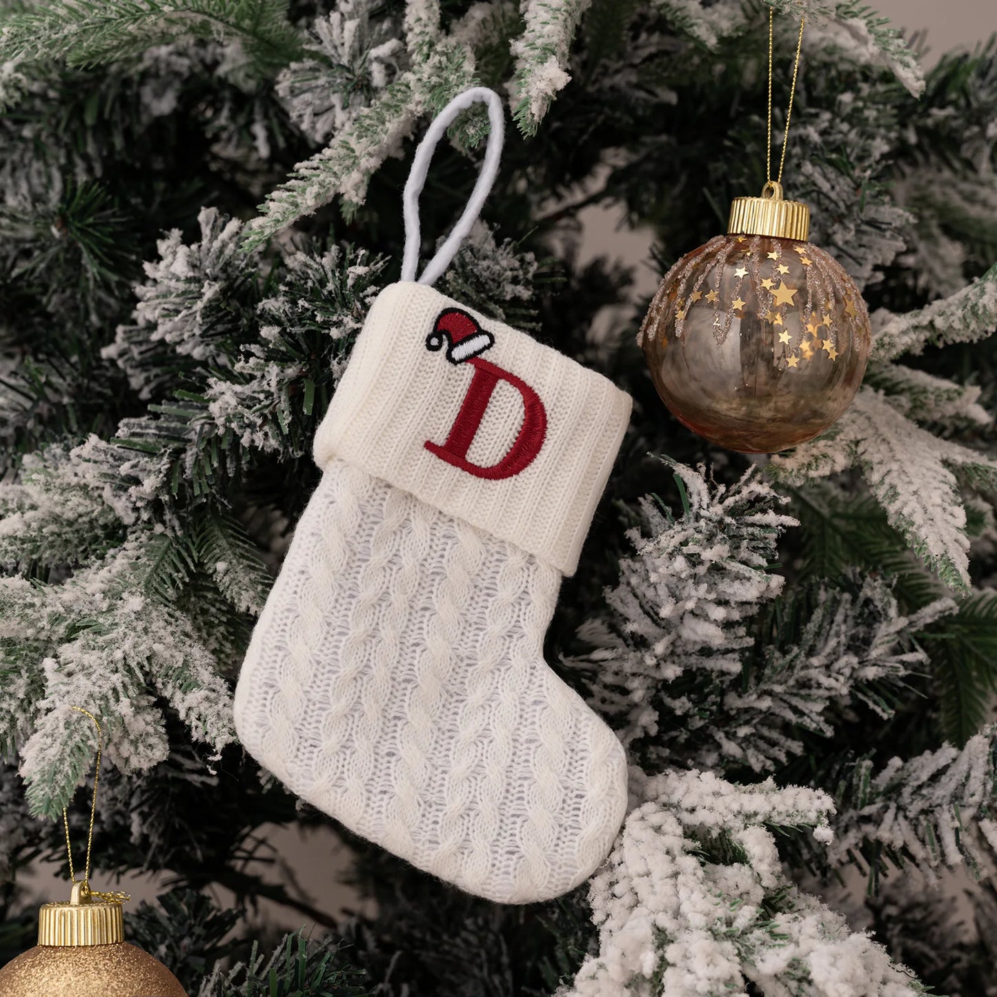 1PC A-Z Letter Hanging Christmas Stockings Knitted Socks Christmas Tree Hanging