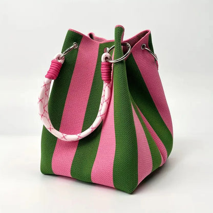 Multi-color knitted retro bucket handbag simple and color-blocked,versatile and easy to carry with you