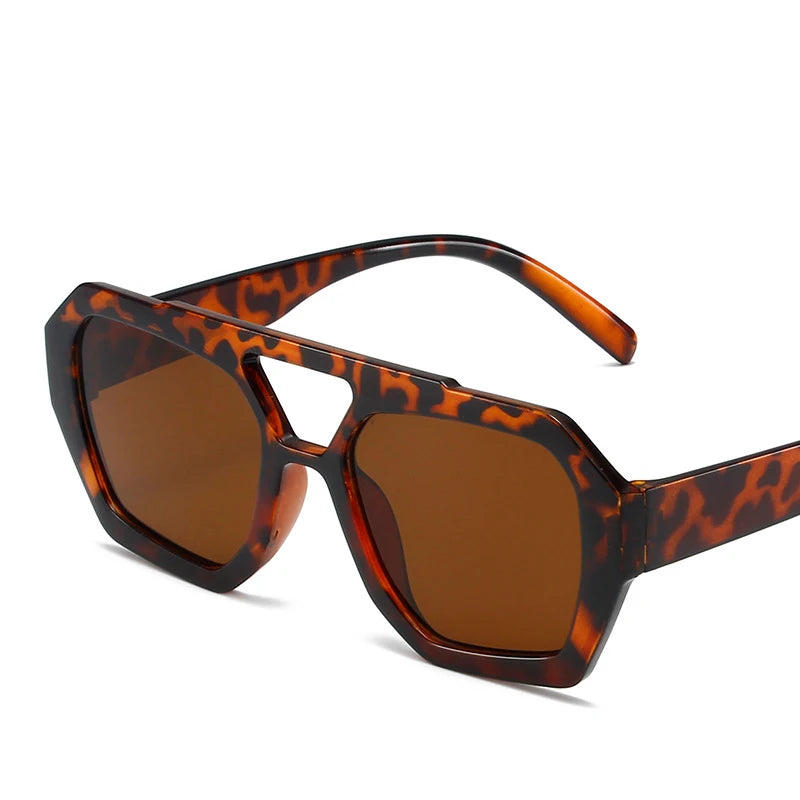 Women's Sunglasses Retro Double Bridges Leopard Brown Gradient Eyewear Fashion Luxury Designer Sun Glasses Men Shades