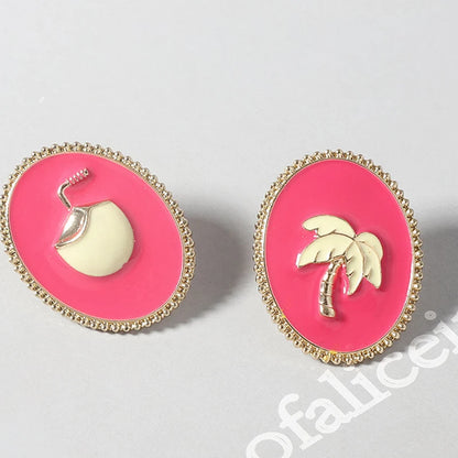Oval Metal Fuchsia Earrings For Women