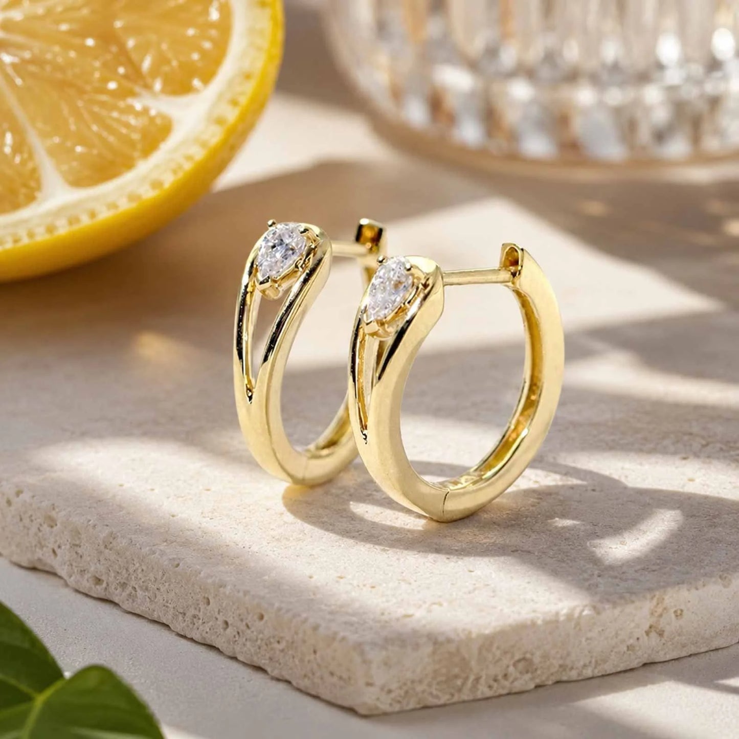 Statement Women Hoop Earrings Pave Waterdrop Cubic Zirconia Gold Color Waterproof Earrings