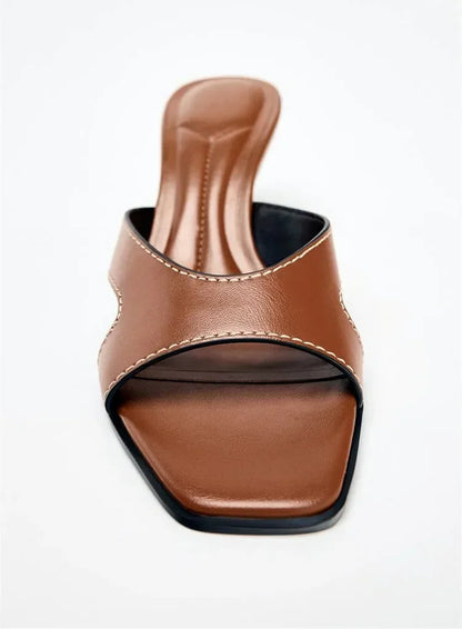 Retro Brown Sewing Design Brand Slippers Women