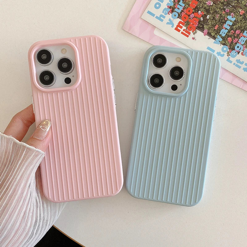 Candy Color Fashion Stripe Soft Silicone Case For iPhone 16 15 14 13 12 11 Pro Max 16 Plus