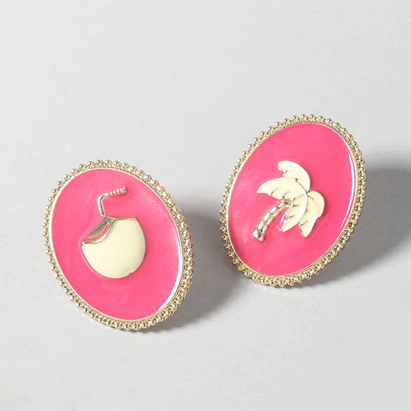 Oval Metal Fuchsia Earrings For Women