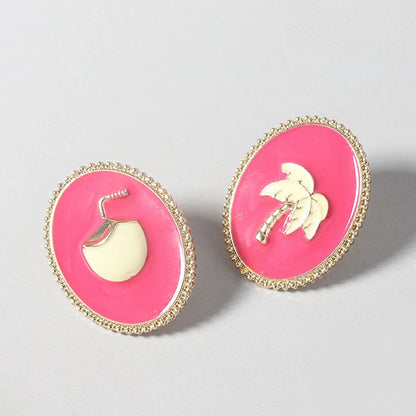 Oval Metal Fuchsia Earrings For Women