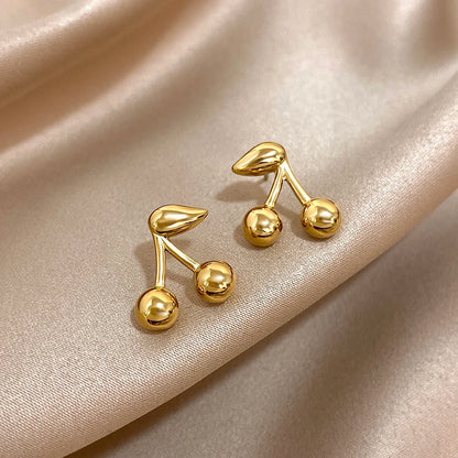 Gold Plated Cherry Small Earrings for Women Cute Jewelry