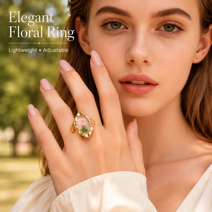 Stainless Steel Rings for Women Dried Flower Resin Jewelry Dainty Geometric Open Adjustable Vintage Floral Rings Waterproof