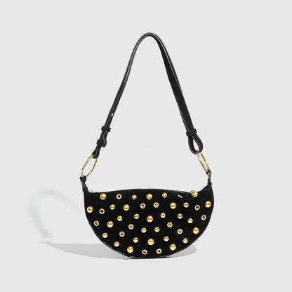 Designer Studded Shoulder Bag Rivet Crescent Bag 2025 New Women Metal Underarm Bag High-end Retro Rivet Polka Dot Shoulder Bags