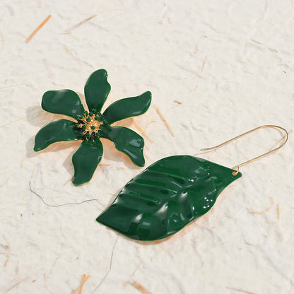 Metal Green Plant Earrings For Women