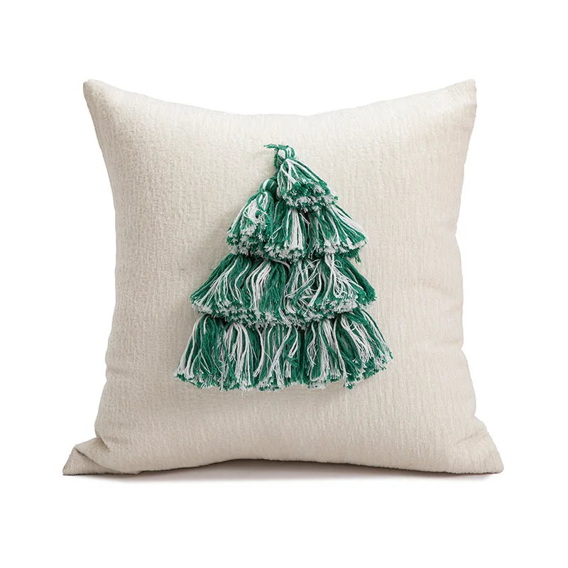 30x50/45X45CM Christmas Tassels Throw Pillow Cover Plaid Waist Cushion Cover