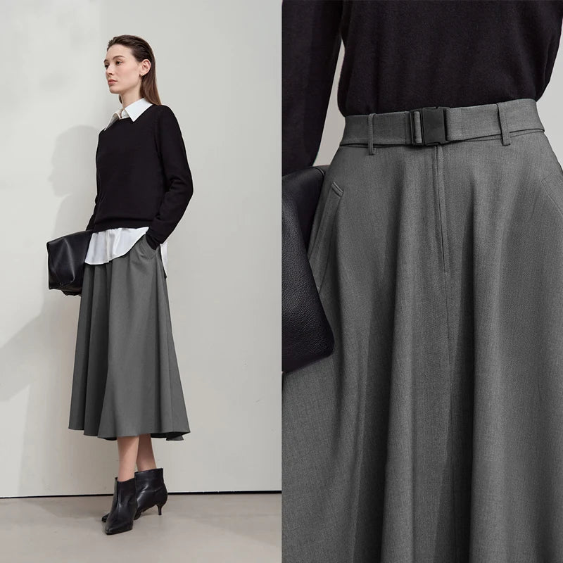 Women's Skirt New Minimalist Solid Color Elegance A-Line Midi Skirt Loose Versatile
