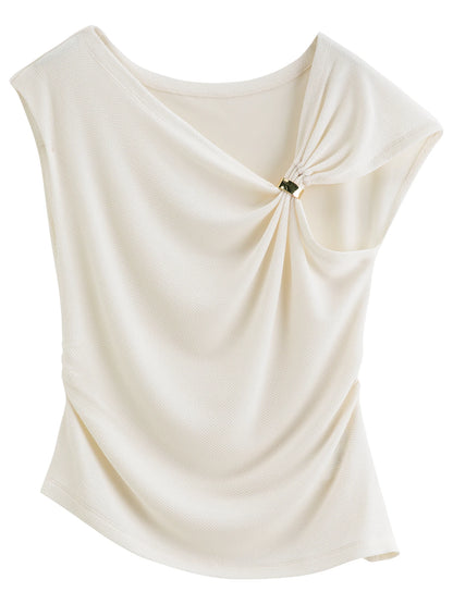 Summer Women's Twist Knot Button Tuck Detail Blouse Waist-Defining Fit - Sophisticated Romantic for Evening