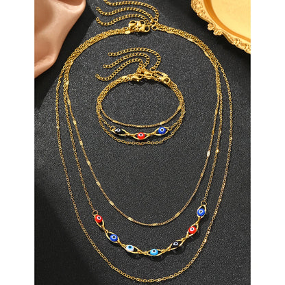 Steel Jewelry Set Layers Fashion Chain Inlaid Colorful Small Eye Design Exquisite Jewelry Set For Women