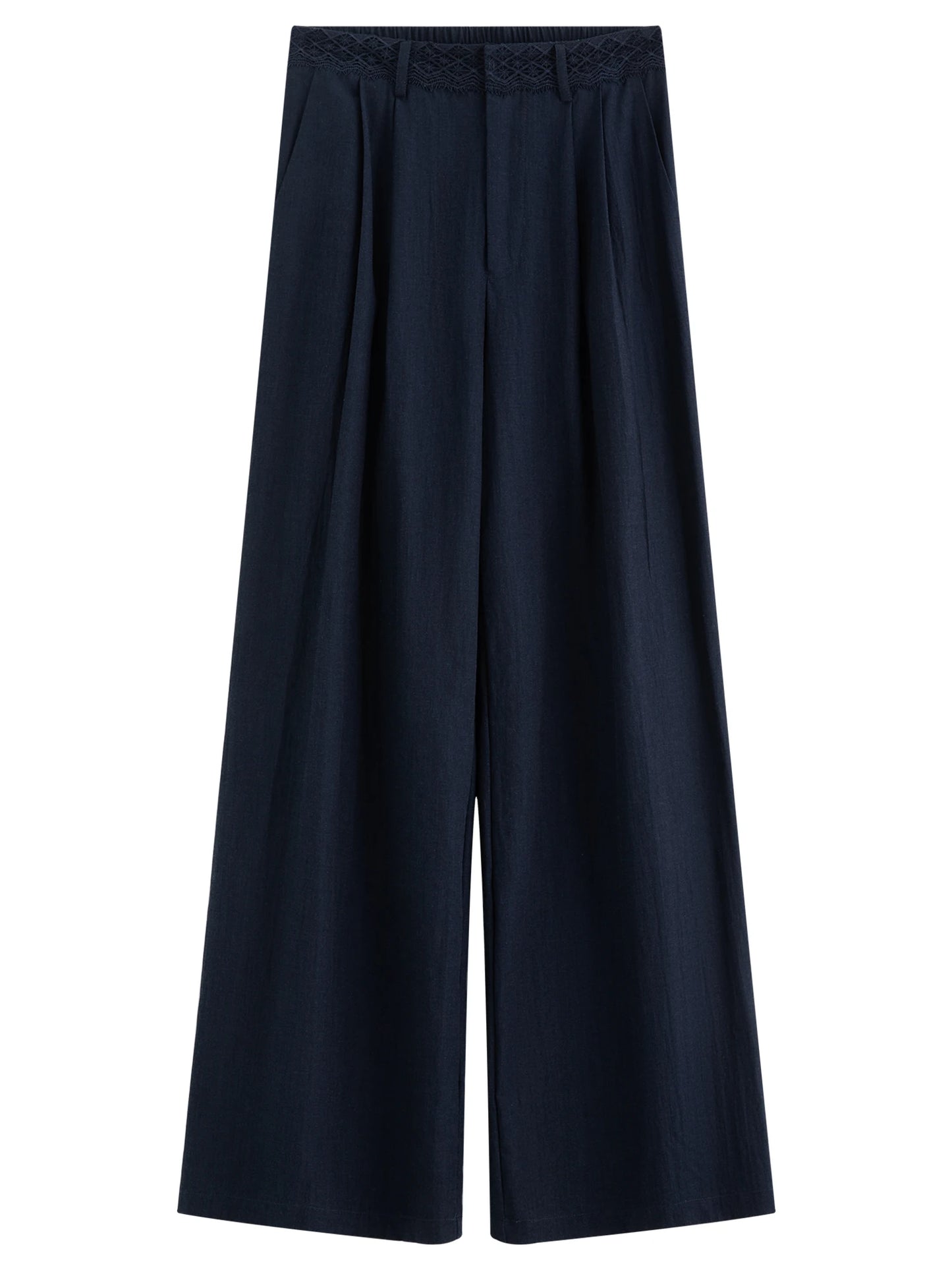 Women's Round Neck Waist-Defining Top & Wide Leg Pants Two-Piece Set - Refined Style for Daily and Office Wear