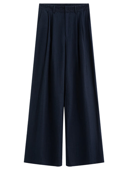Women's Round Neck Waist-Defining Top & Wide Leg Pants Two-Piece Set - Refined Style for Daily and Office Wear