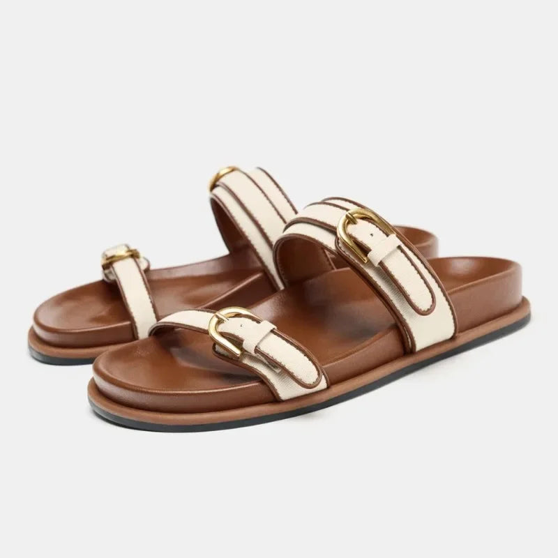 Denim Metal Belt Buckle slippers Women Fashion Shoes Designer Platform