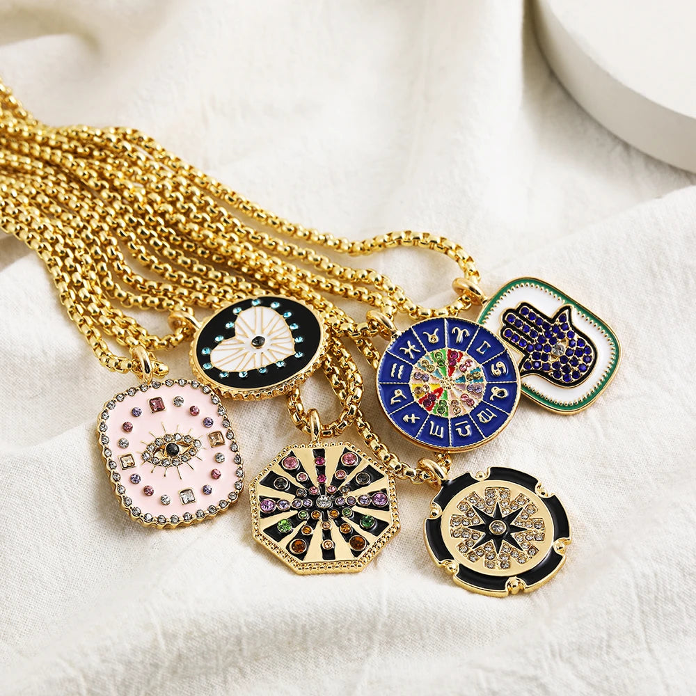 Zodiac Signs Necklace for Women Double Sided Pendant Collar Gold Color Stainless