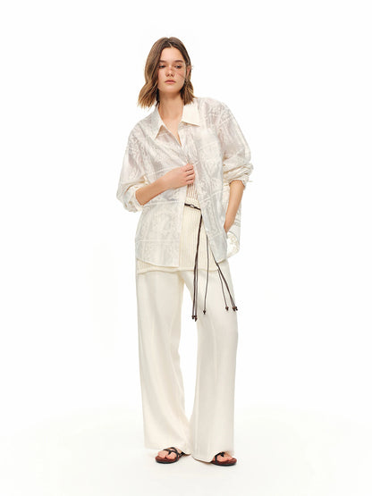 High-waisted Wide-leg Trousers Women Commuting Trendy Casual and Breathable Beige Pants for Summer
