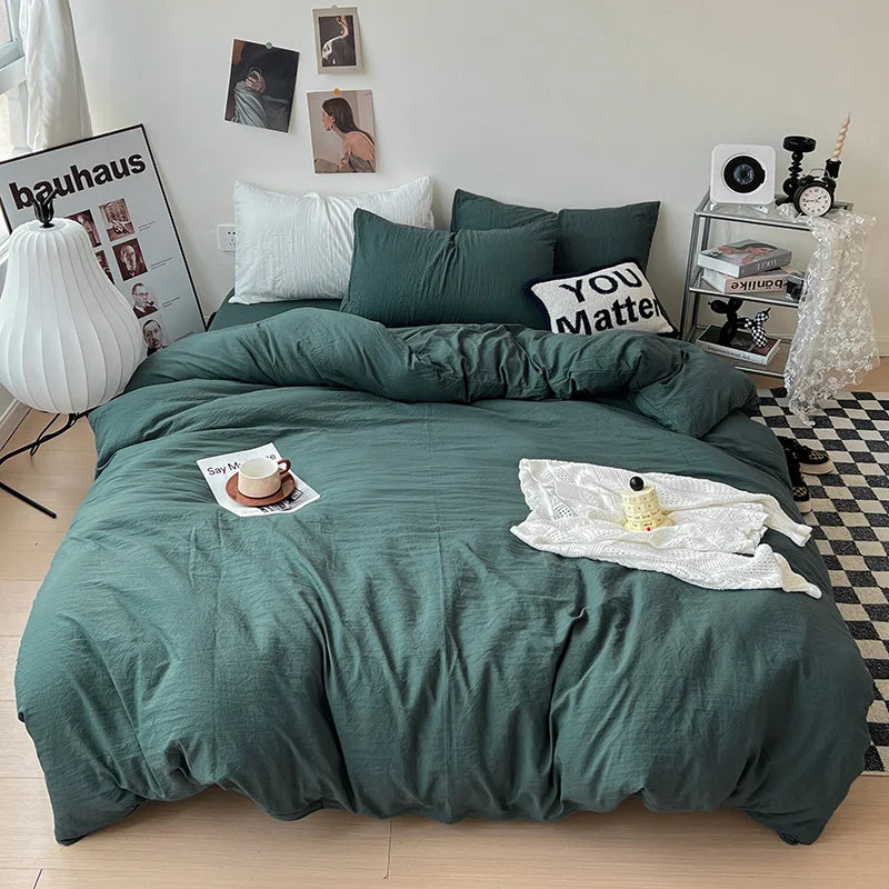 Solid color Duvet Cover set with Pillow Case Bed Sheet Olive Green